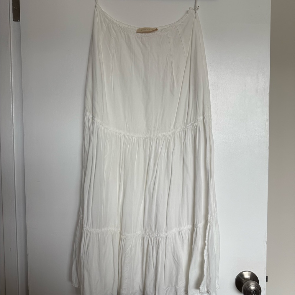 Indah White Maxi A-Line Tiered Skirt for Casual Resort Wear